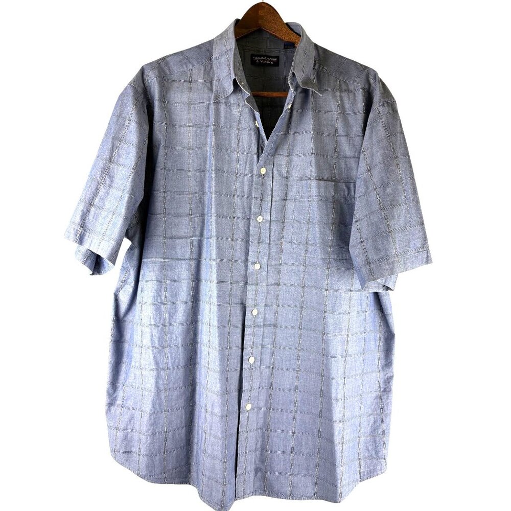 Roundtree & York Indigo Blue Short sleeve button down shirt, Men's 2XLT